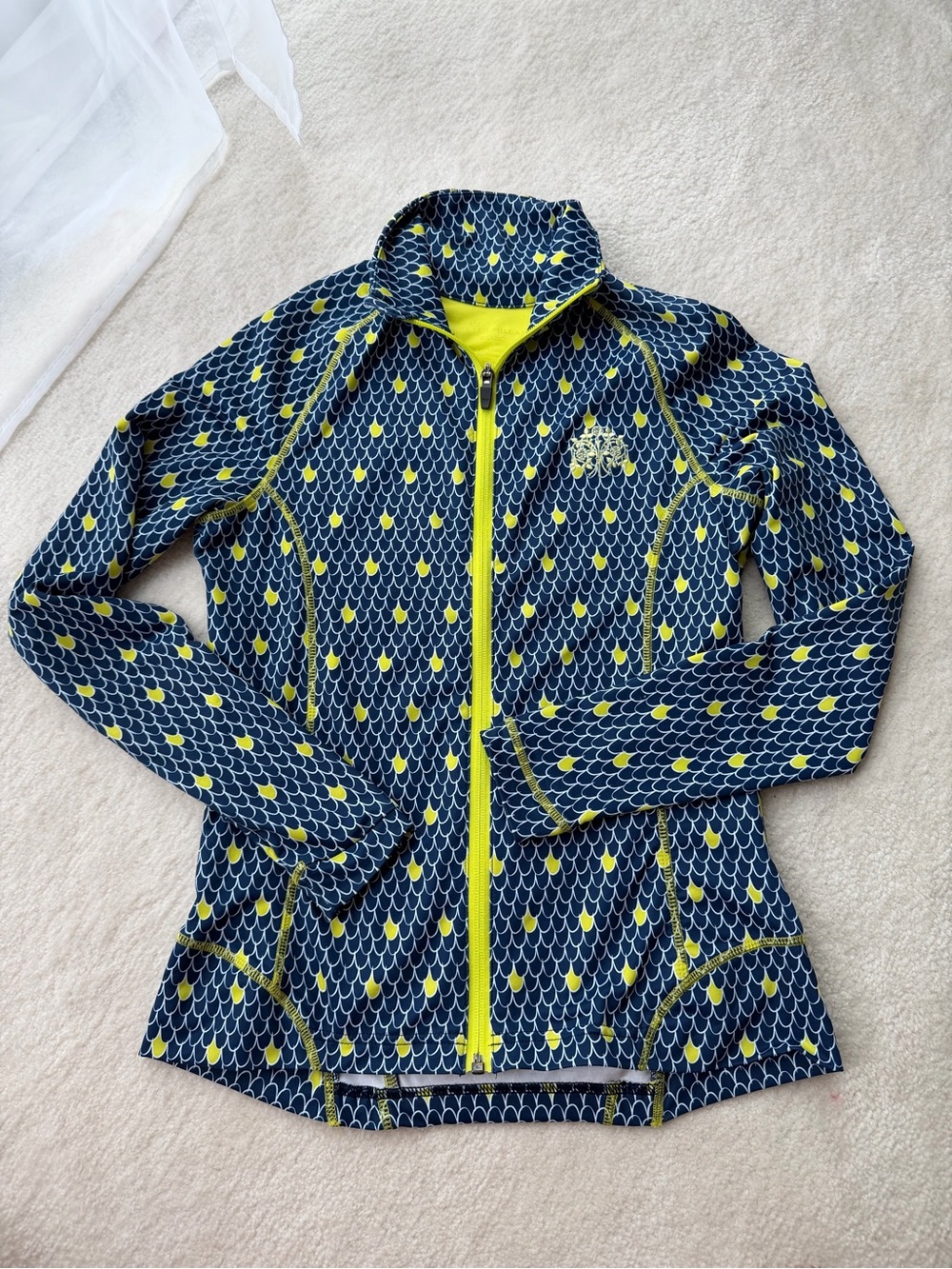 Peter Millar Wicking Sun Protect 50 Navy Yellow Zip Up Long Sleeve Active Jacket
